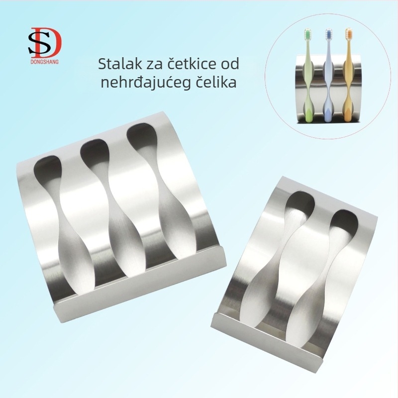 Držač četkice za zube od nehrđajućeg čelika — zidni, samoljepljivi, bez bušenja, s tri otvora, mogućnost ispisa logotipa