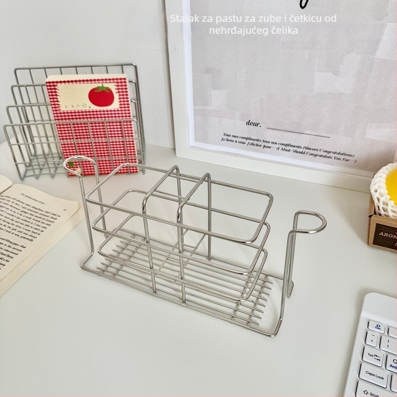 Držač četkica za zube od nehrđajućeg čelika, zidni bez bušenja, set s čašom za vodu za ispiranje i 4 pretinca za četkice