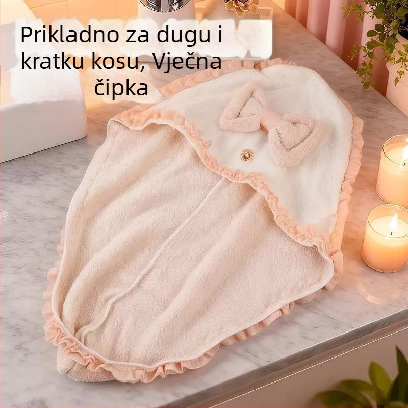 Ručnik za kosu, princeskog stila, debeli, super upojni, brzo sušenje, čvor leptira; Materijal: Coral Fleece; Težina: 120–139 g