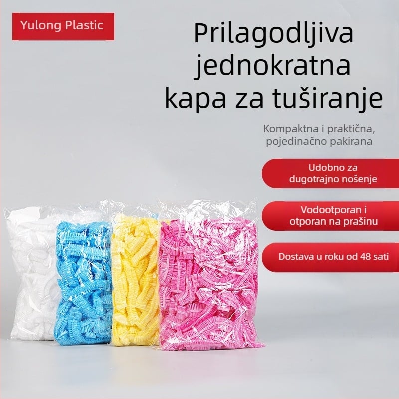 Jednokratna PE kapa za tuširanje s elastičnim rubom, u obliku trake, pojačana