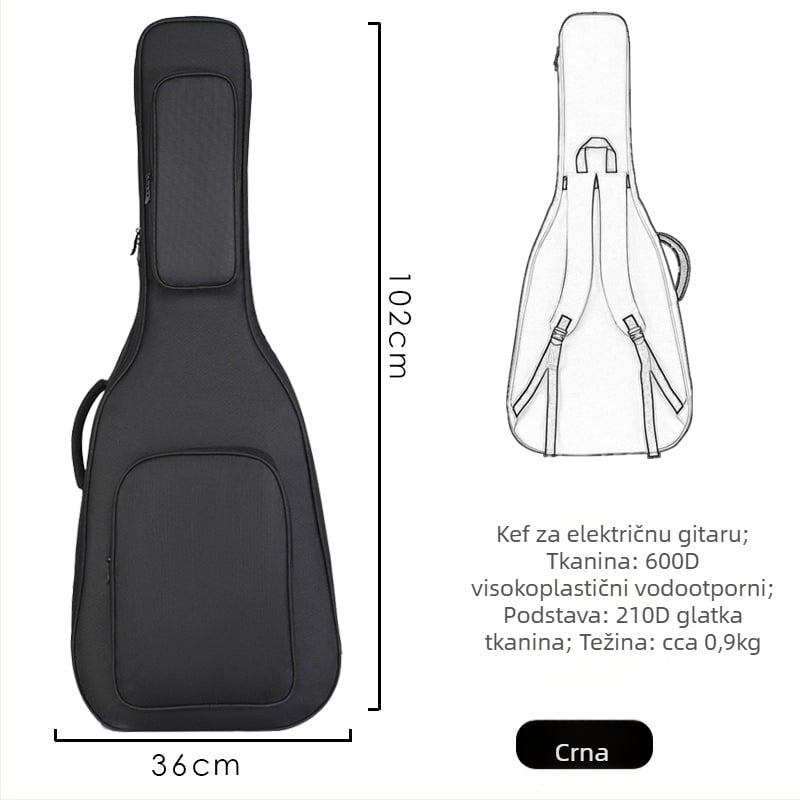 Torba za gitaru od Oxford platna, unutarnja podstava od najlona, zakrivljene naramenice, unisex
