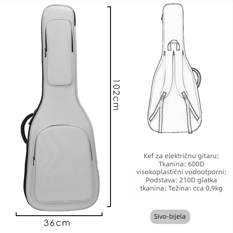Torba za gitaru od Oxford platna, unutarnja podstava od najlona, zakrivljene naramenice, unisex