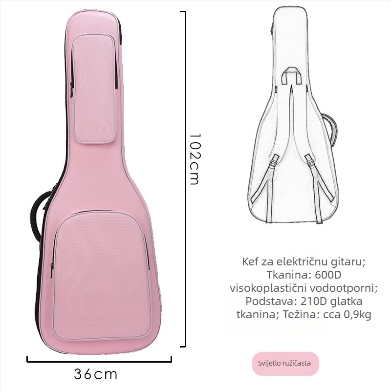 Torba za gitaru od Oxford platna, unutarnja podstava od najlona, zakrivljene naramenice, unisex