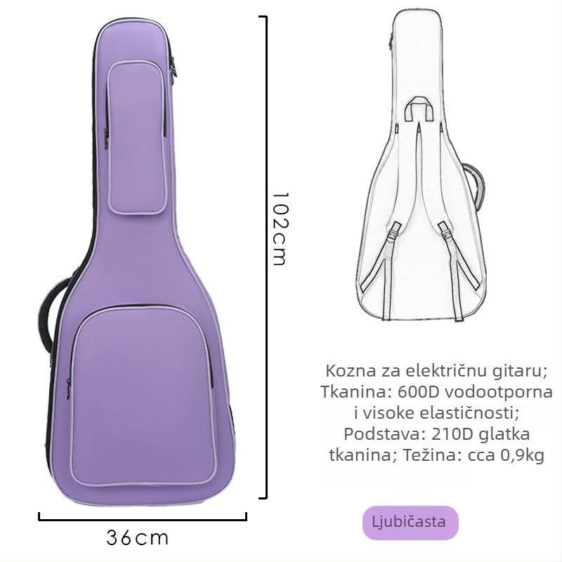 Torba za gitaru od Oxford platna, unutarnja podstava od najlona, zakrivljene naramenice, unisex