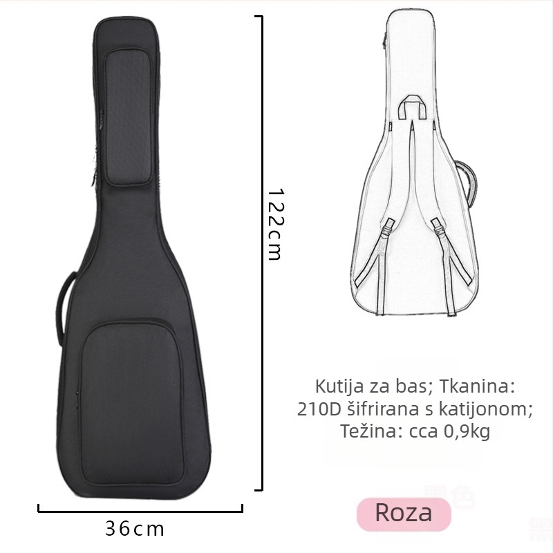 Torba za gitaru od Oxford platna, unutarnja podstava od najlona, zakrivljene naramenice, unisex