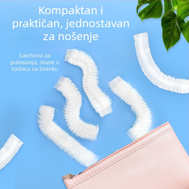 Jednokratna PE kapa za tuširanje, prozirna plastika, vodootporna, debela traka, 100 pojedinačno pakiranih