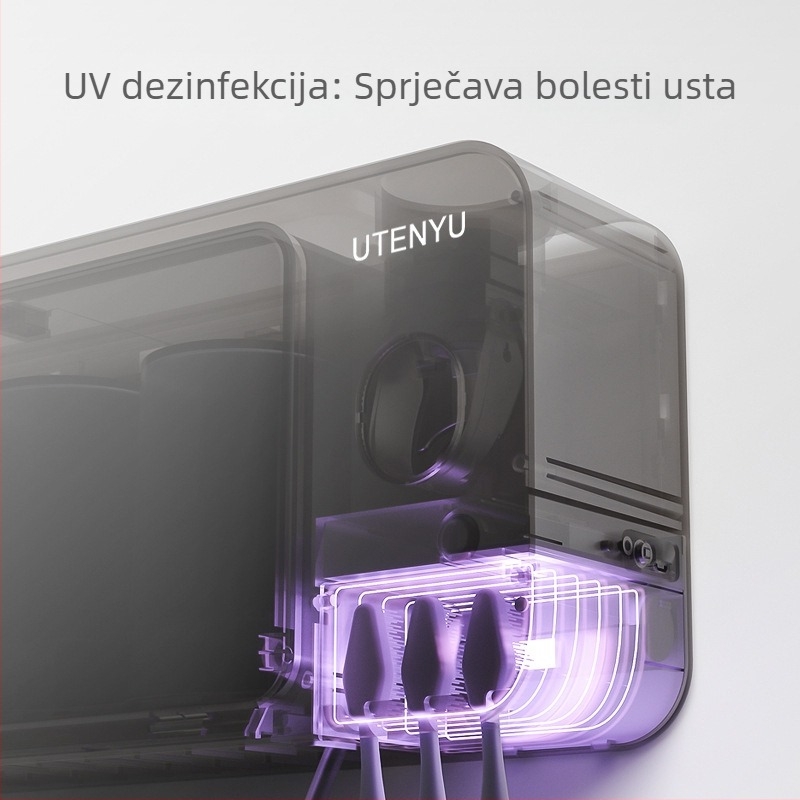 Držač za četkice za zube s UV sterilizacijom, spremište, usisno pričvršćivanje, bez bušenja, ispis logotipa