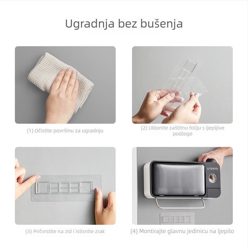 Držač za četkice za zube s UV sterilizacijom, spremište, usisno pričvršćivanje, bez bušenja, ispis logotipa
