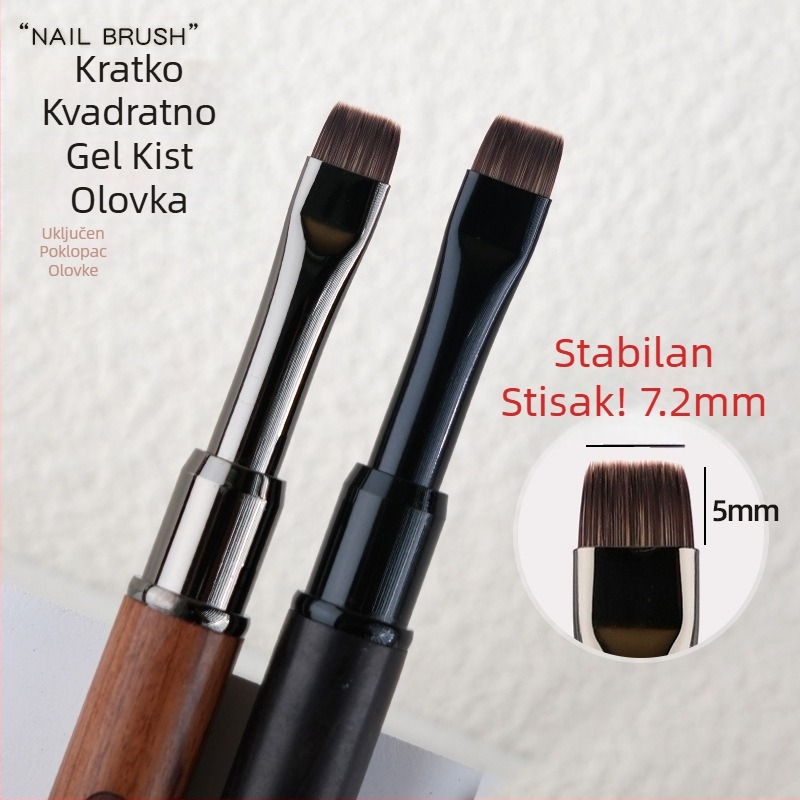 Japanski stil manikura baza gel četkica s drvenom ručkom – kratka dlaka, pljosnat vrh, kvadratni i okrugli vrh