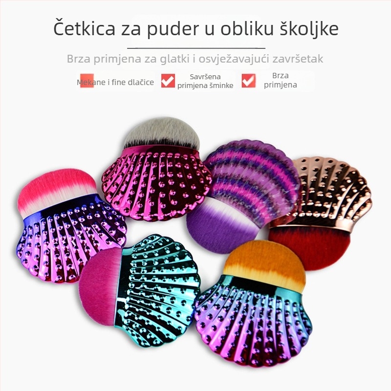 Četka za temelje s gradientnim dizajnom školjke sirene; sintetičke dlačice; plastična drška; duljina dlačice 3 cm; ukupna duljina 10,5 cm