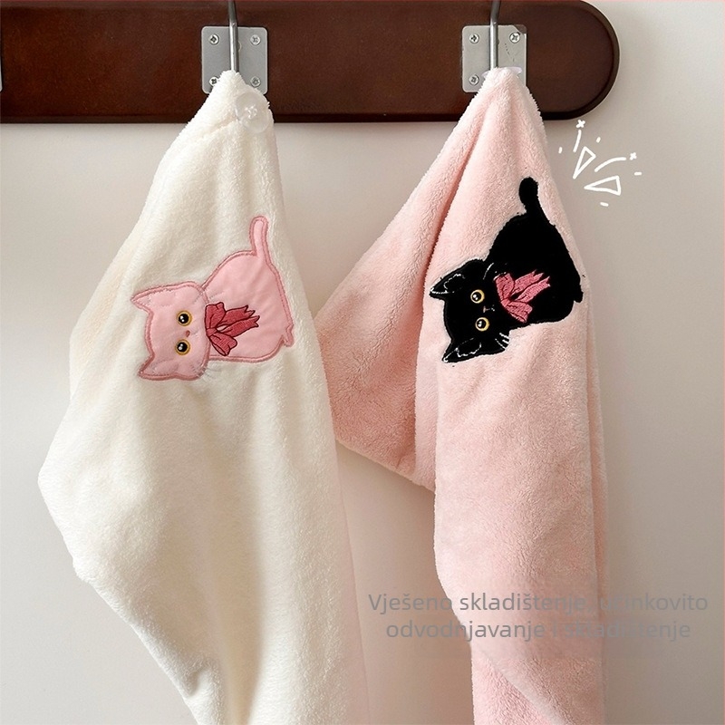 Kapa za sušenje kose za dugu kosu, koralni pliš, crtani stil, 50 g, ponovno upotrebljivo, opća namjena