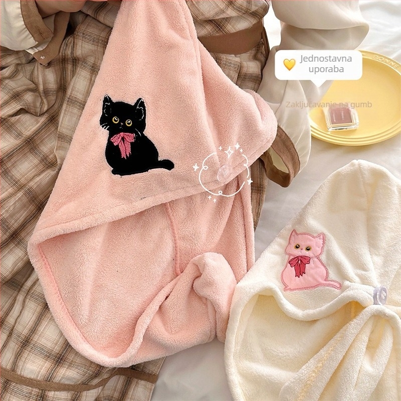 Kapa za sušenje kose za dugu kosu, koralni pliš, crtani stil, 50 g, ponovno upotrebljivo, opća namjena