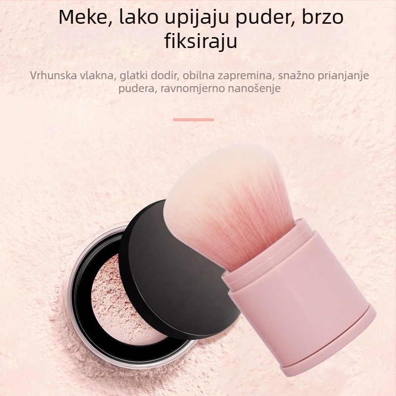 Prijenosna izvlačna četkica za puder s velikom okruglom glavom, za labav puder i rumenilo