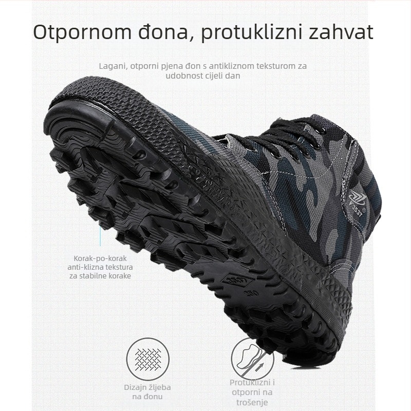 Radne cipele visokog profila, platneni gornji dio, gumena potplat, EVA ulošak, vezivanje sprijeda (muški, proljeće–jesen)