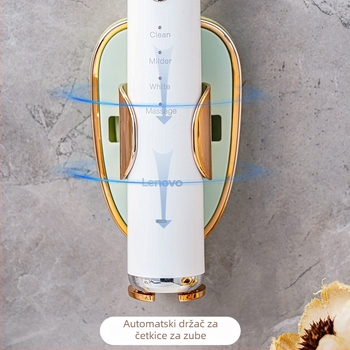 Držač četkica za zube s gravitacijskim senzorom za električne četkice i pohranu zubne paste, montaža usisnom čašom, ABS s pozlaćenom završnom obradom