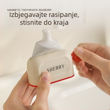 Držač četkica za zube s magnetskom čašom za ispiranje usta i iztiskavanjem zubne paste, ABS, vakuumsko pričvršćivanje