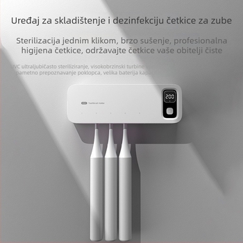 Sterilizator za pohranu četkica za zube s UV dezinfekcijom i sušenjem, zidni, bez bušenja, ABS kućište, inteligentne značajke, 200 s dezinfekcije, 2,5 W