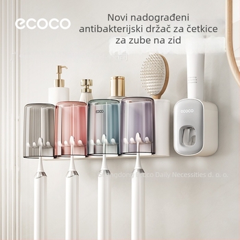 Zidni držač četkice za zube s držačem za čašu, bez bušenja, PET materijal, 4–8 mjesta za četkice