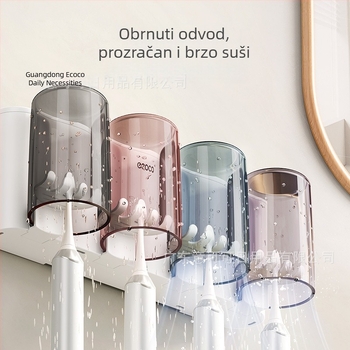Zidni držač četkice za zube s držačem za čašu, bez bušenja, PET materijal, 4–8 mjesta za četkice