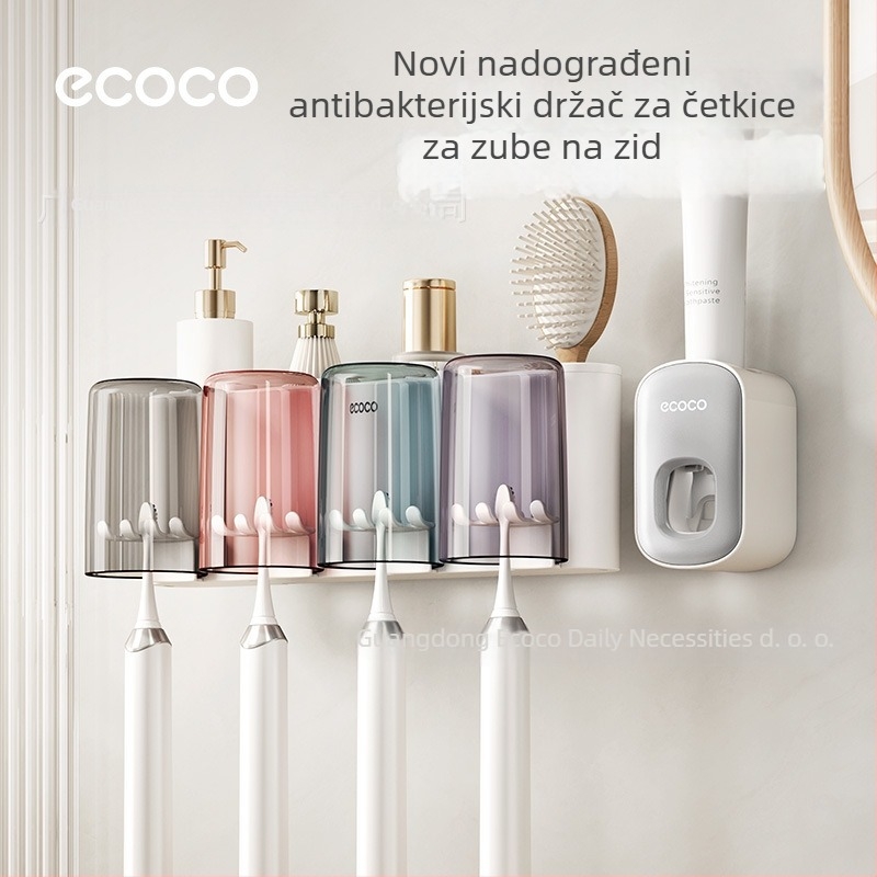 Zidni držač četkice za zube s držačem za čašu, bez bušenja, PET materijal, 4–8 mjesta za četkice