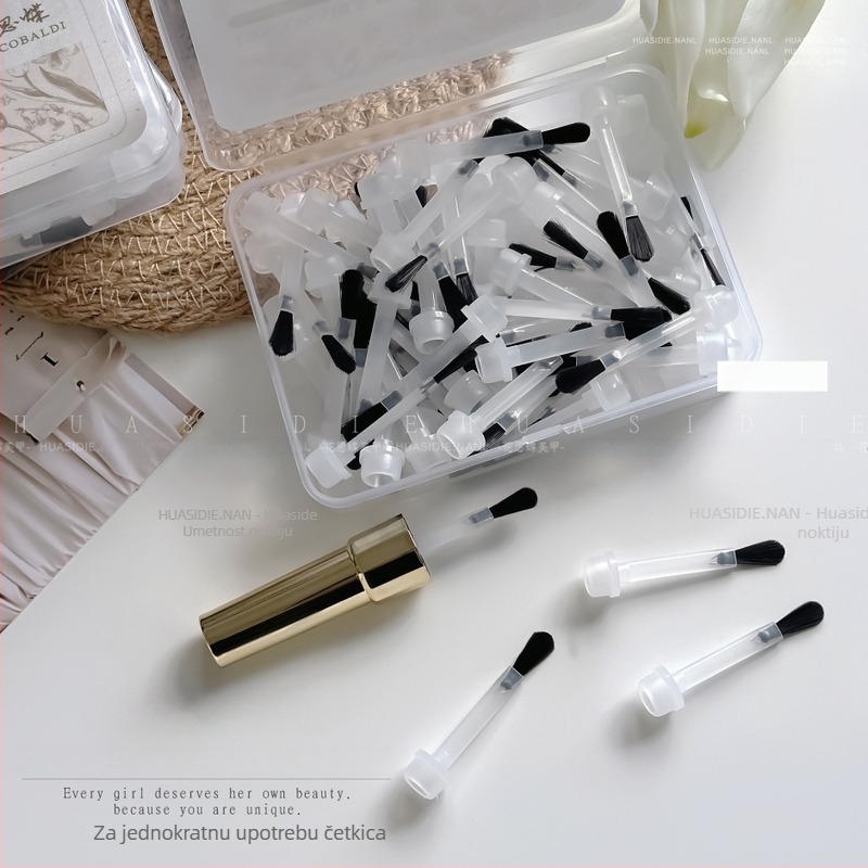 Set četkica za manikuru s 1 ručkom i 66 jednokratnih četkica s okruglim vrhom, uključena kutija za pohranu