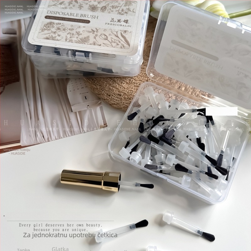 Set četkica za manikuru s 1 ručkom i 66 jednokratnih četkica s okruglim vrhom, uključena kutija za pohranu