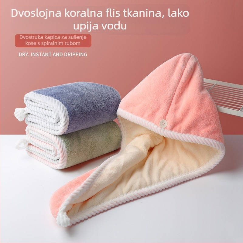 Dvostruka kapica za sušenje kose, Coral fleece, 120D, 100–119 g, šivanje i rezani baršun