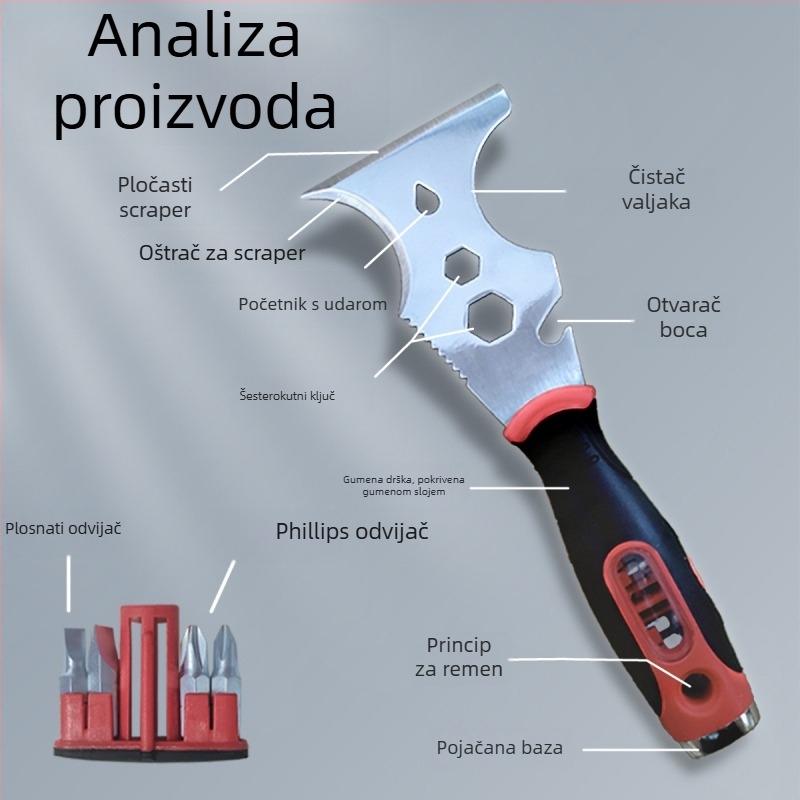 Lituili višenamjenska špahtla za kit s odvijačkim bitom, 16-u-1, nehrđajući čelik oštrica i plastična drška