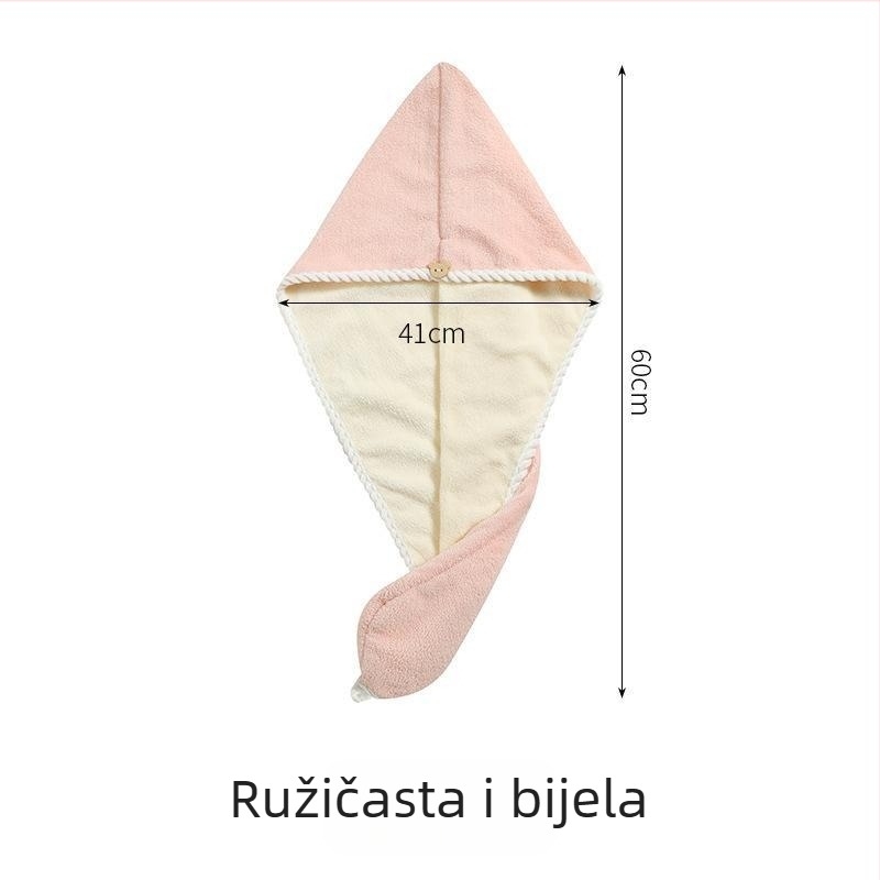 Kapica za sušenje kose od koralnog flisa, dvostruka, vrlo upijajuća, brzo sušenje, 120–139 g, 150D