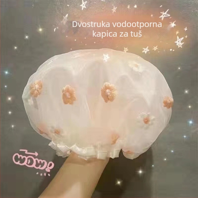 Dvostruka kapa za tuširanje, vodootporna kapa za njegu kose, PVC, crtani stil, univerzalna primjena