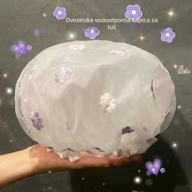 Dvostruka kapa za tuširanje, vodootporna kapa za njegu kose, PVC, crtani stil, univerzalna primjena