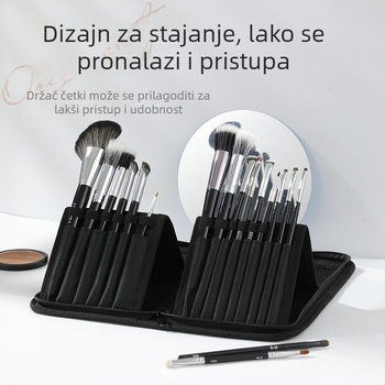 Preklopiva torbica za četkice za šminku s uspravnim dizajnom, set od 1 najlonska četkica za manikuru i olovka za obrve