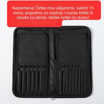 Preklopiva torbica za četkice za šminku s uspravnim dizajnom, set od 1 najlonska četkica za manikuru i olovka za obrve