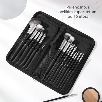 Preklopiva torbica za četkice za šminku s uspravnim dizajnom, set od 1 najlonska četkica za manikuru i olovka za obrve