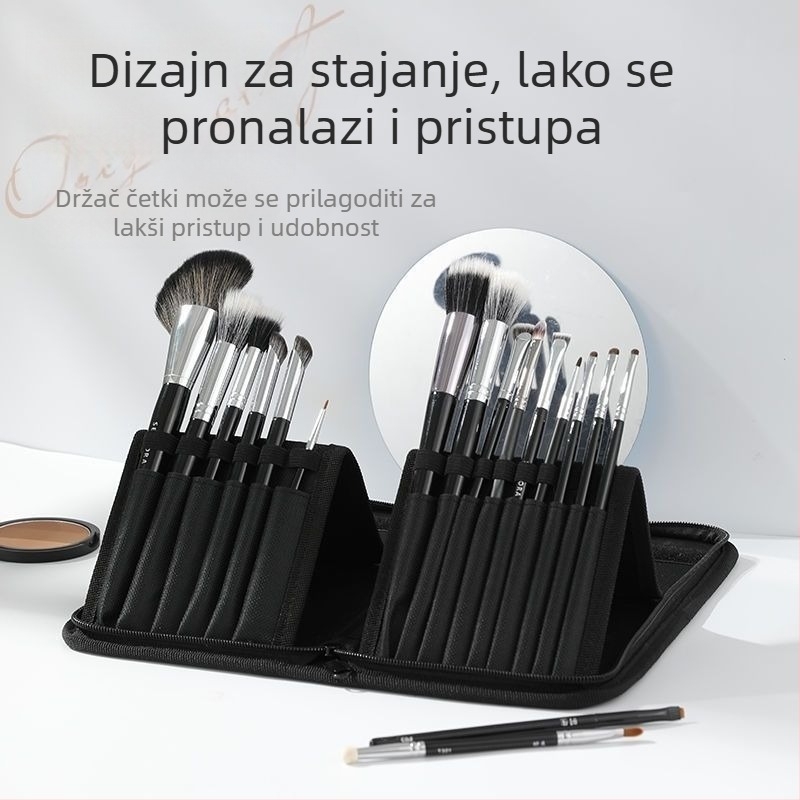 Preklopiva torbica za četkice za šminku s uspravnim dizajnom, set od 1 najlonska četkica za manikuru i olovka za obrve