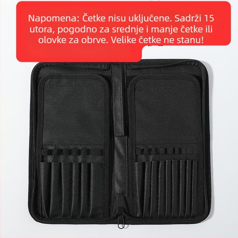 Preklopiva torbica za četkice za šminku s uspravnim dizajnom, set od 1 najlonska četkica za manikuru i olovka za obrve
