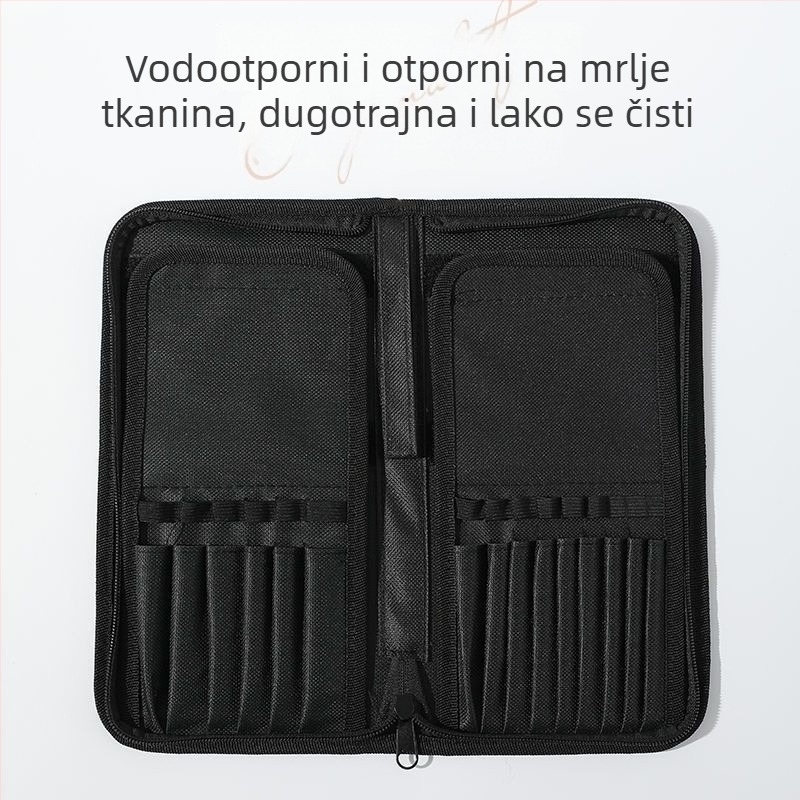 Preklopiva torbica za četkice za šminku s uspravnim dizajnom, set od 1 najlonska četkica za manikuru i olovka za obrve