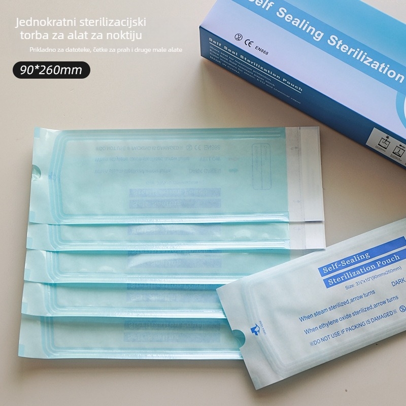 Set jednokratnih vrećica za dezinfekciju noktiju s automatskim zatvaranjem, kutija za pohranu i set alata (nožice za kožicu, pinceta, četkica za prašinu)