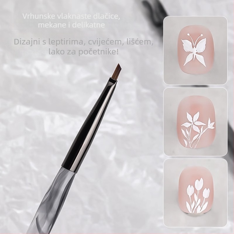 Pero za umjetničko crtanje noktiju s trokutastom vrhom, akrilna drška, 1 set četkica, OEM Han Ying