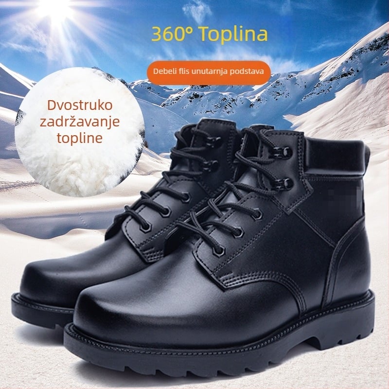 Muške zimske čizme od vune, kožni gornji dio, vunena podstava, niski profil, vezanje sprijeda, zadržavaju toplinu