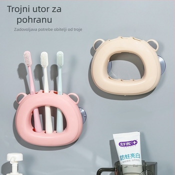 Držač četkica za zube za zid s usisnom čašom, montaža bez bušenja, PP materijal