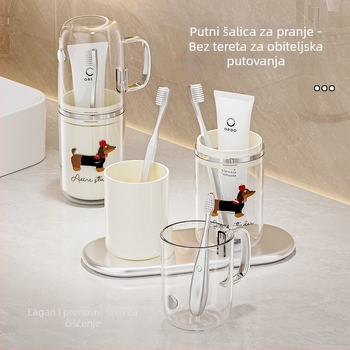 Plastični 3-u-1 držač za četkice za zube s čašom za ispiranje, prenosni set za obitelj od tri, crtani stil, kompaktni putni set