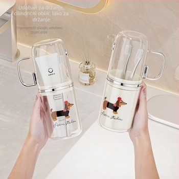 Plastični 3-u-1 držač za četkice za zube s čašom za ispiranje, prenosni set za obitelj od tri, crtani stil, kompaktni putni set