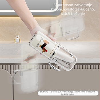 Plastični 3-u-1 držač za četkice za zube s čašom za ispiranje, prenosni set za obitelj od tri, crtani stil, kompaktni putni set