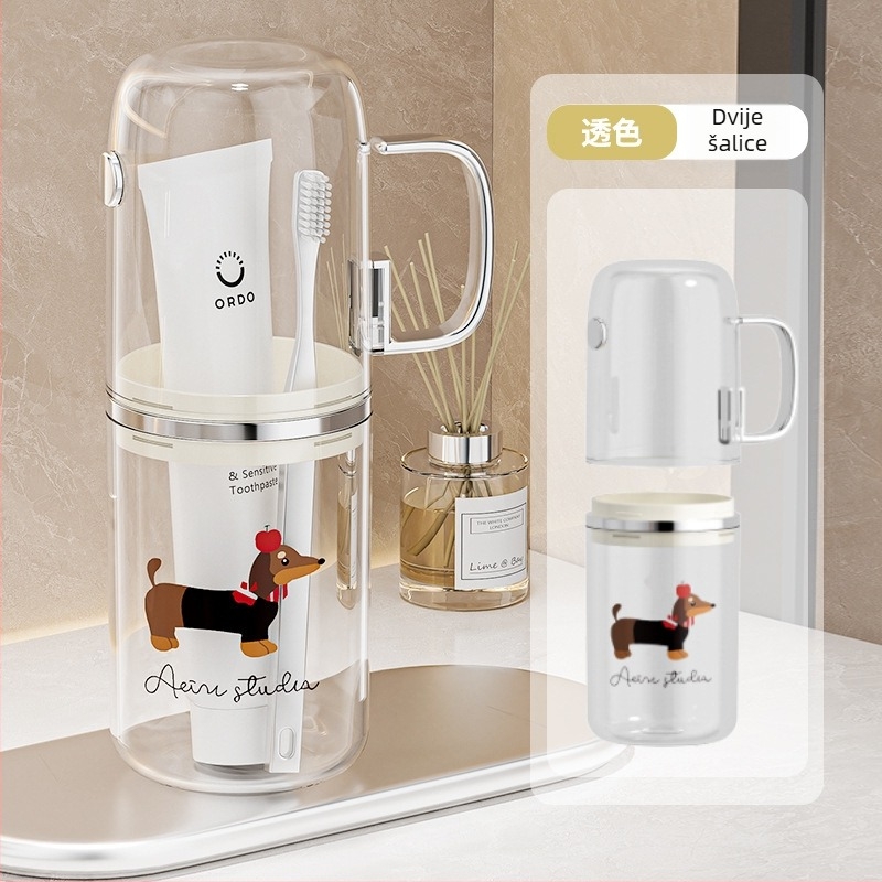 Plastični 3-u-1 držač za četkice za zube s čašom za ispiranje, prenosni set za obitelj od tri, crtani stil, kompaktni putni set