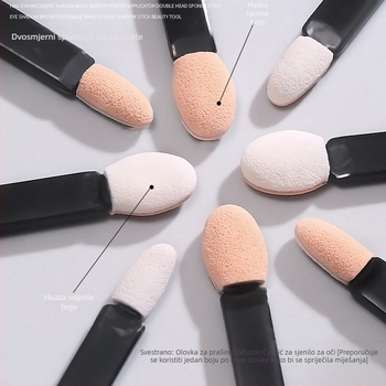 Dvostrani alat za sjenilo za oči - dvostrana četkica i spužvasti štapić, spužvasti puder, osnovna ambalaža; Marka Jia Chuang; Podrijetlo Shandong; Materijal Plastika.