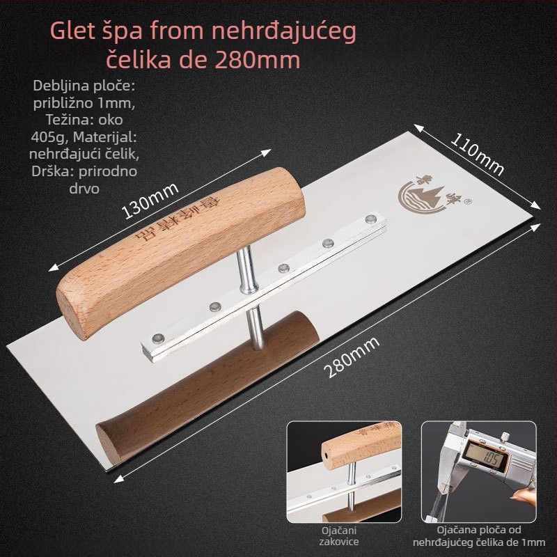 Lufeng zakrivljena špachtla od nehrđajućeg čelika, ojačana, za gletanje i žbukanje, gradnja/dekoracija