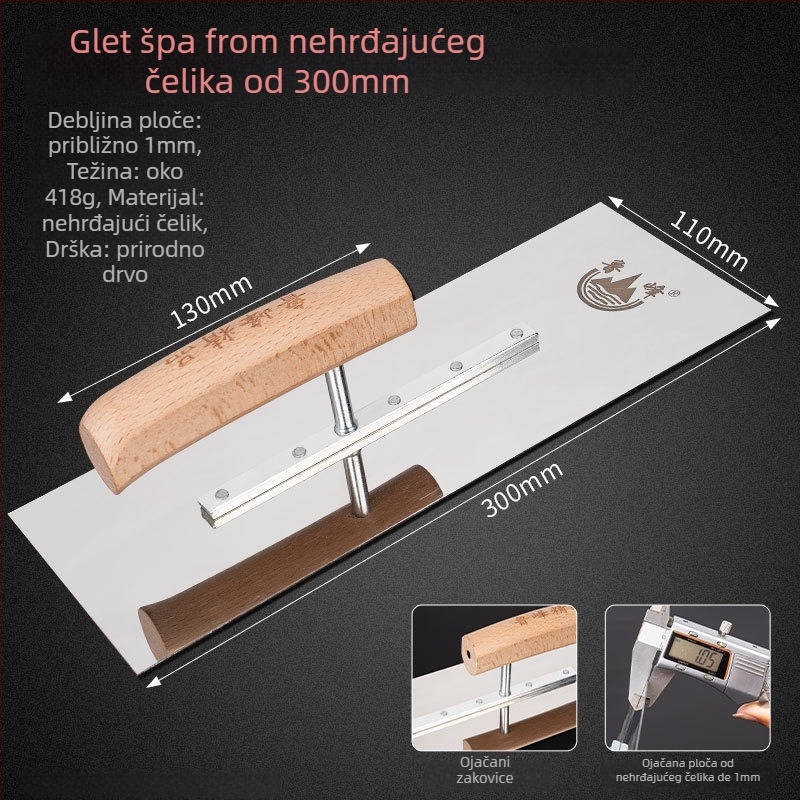 Lufeng zakrivljena špachtla od nehrđajućeg čelika, ojačana, za gletanje i žbukanje, gradnja/dekoracija