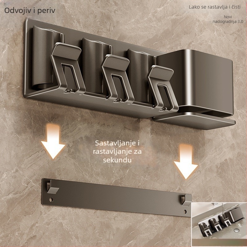 Držač za četkicu za zube, zidni, bez bušenja, držač za čašu za usta i ispiranje, od Space aluminija i ABS-a, ugrađeni sustav