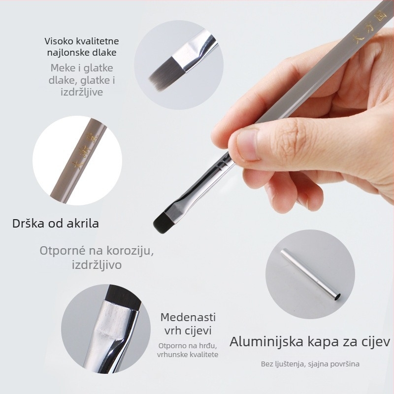 3-djelni set akrilnih četkica za nokte s dugim držalom – alati za gel-manikuru